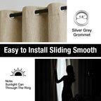 Brown Total Blackout Linen Textured Window Curtains Panels Burlap Texture Rustic Farmhouse Modern Bedroom Drapes Thermal Insulat