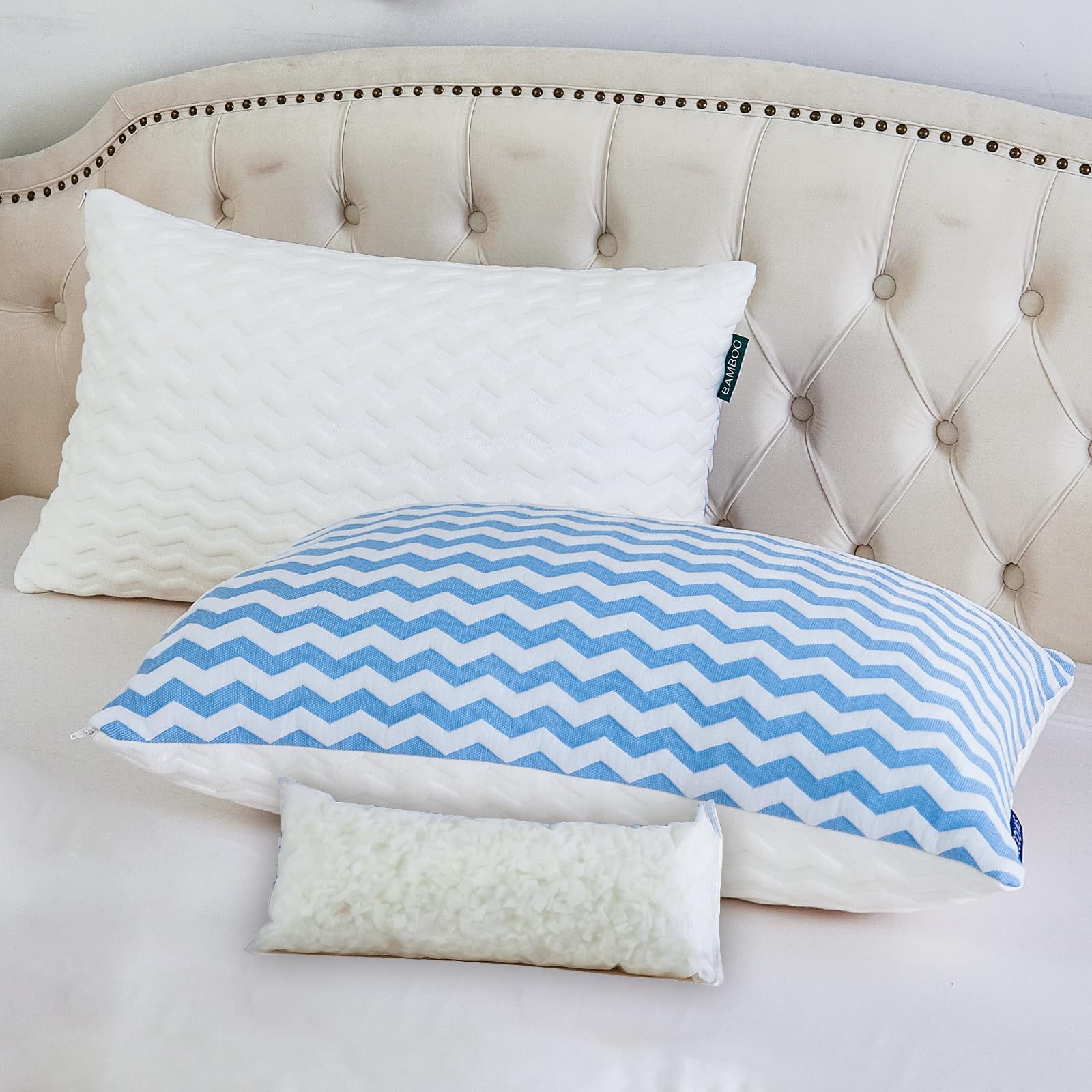 King Size Pillows Set Of 2 - Pillows King Size Set Of 2- King Size Bed Pillows For Sleeping - Adjustable Shredded Memory Foam Ki