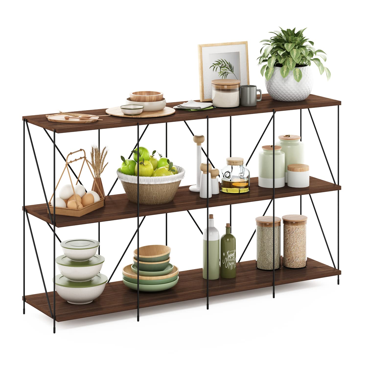 Furinno Besi 4 X 2 Multipurpose Shelf Display Rack With Metal Frame, Walnut Cove