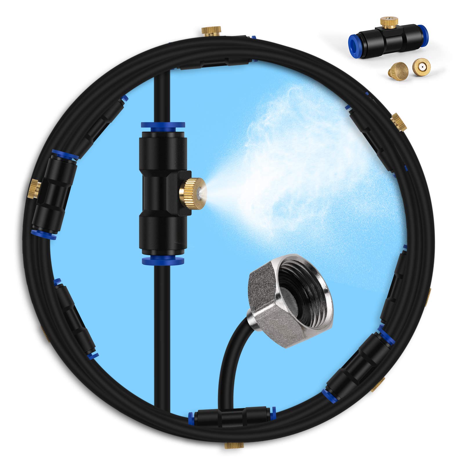 Misting Cooling System, Patio Misting System For Patio, 60 Ft Misting Line+15 Mist Nozzles+3/4' Brass Adapter,Outdoor Mister Sy