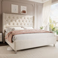 Jocisland Bed Frame King Size Velvet Tufted Upholstered Bed Low Profile Platform Bed Raised Wingback Headboard/Wood Slats Suppor