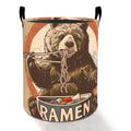 Funny Ramen Bear Laundry Basket Hamper for Boys Girls Kids Adults, Foldable Waterproof Oxford Clothes Storage Bin, Cute Retro No