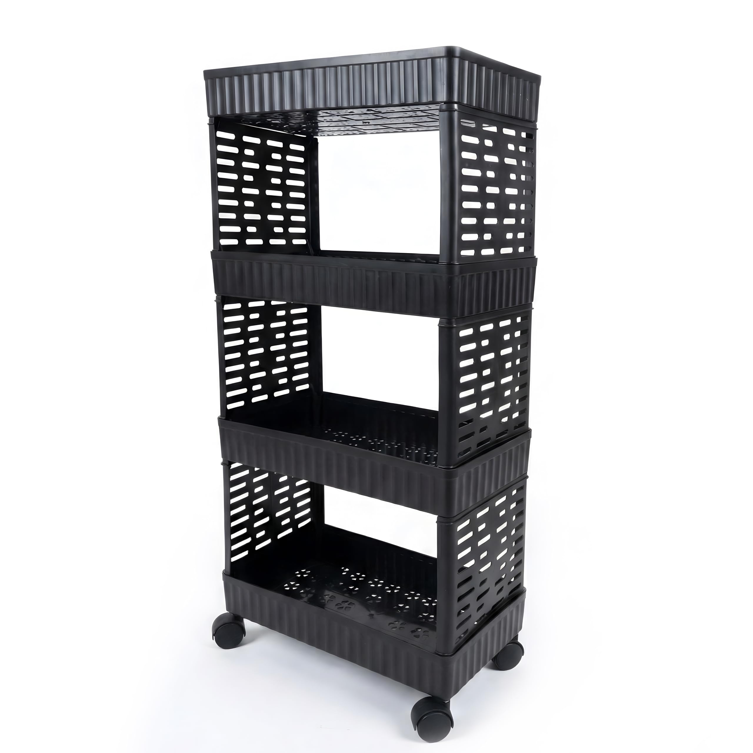 Iditri Export Multipurpose 4 Layer Plastic Storage Trolley Rack With Wheels | Slim Gap Kitchen Vegetable Stand | Bathroom, Laund