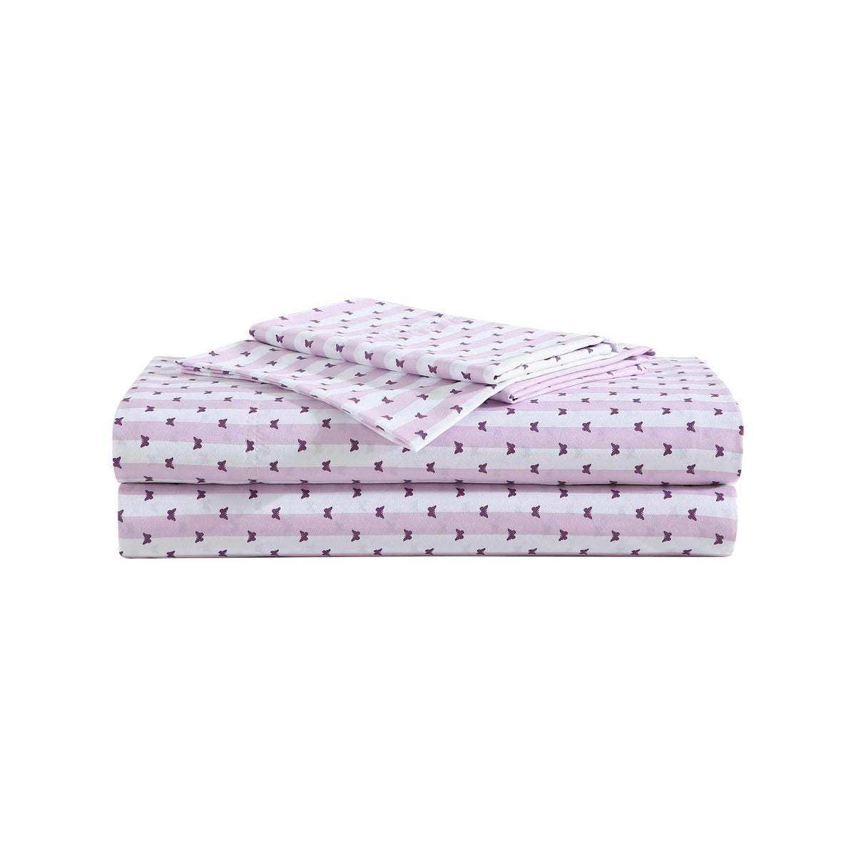 Betsey Johnson - Full Sheet Set, Soft & Lightweight Bedding, Fade & Wrinkle Resistant, Striped Home Decor (Butterfly Stripe Purp