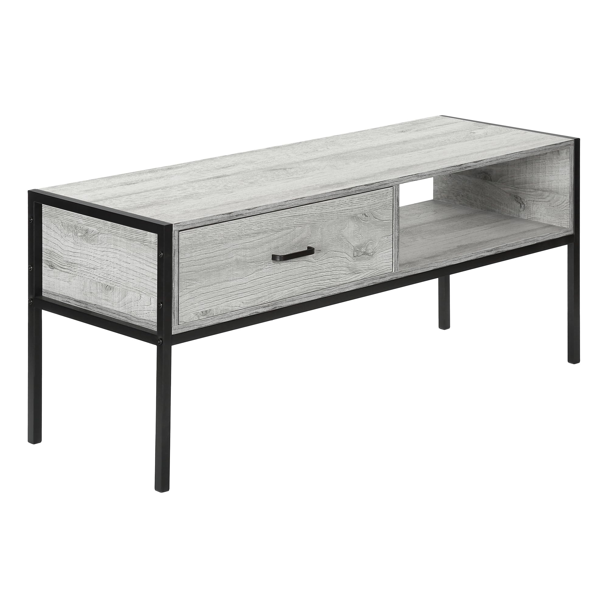 Monarch Specialties 2875 Tv Stand, 48 Inch, Console, Media Entertainment Center, Storage Drawer, Living Room, Bedroom, Laminate, Metal, Grey, Black Stand-48, 47.25&quot; L X 15.75&quot; W X 19.75&quot; H