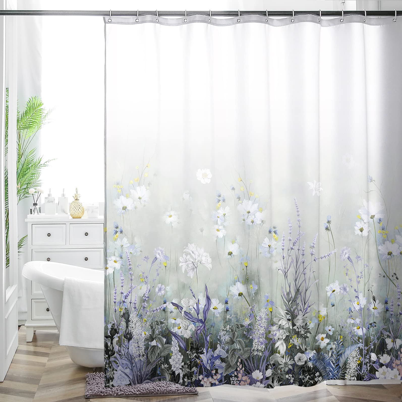 HMS Happy Memories Bohemian Flower Bathroom Curtain Colorful Boho Floral Print Beautiful Bright Polyester Fabric Cloth Shower Cu