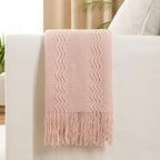 Miulee Light Pink Knitted Throw Blanket For Couch Boho Textured Cozy Woven Blanket With Tassels For Sofa Chair Bed Living Room Acrylic Wave Pattern 50'X60' Valentines Day Decor