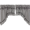 VHC Brands Annie Buffalo Check Cotton Farmhouse Kitchen Curtains Rod Pocket Hanging Loops Ruffling Swag Pair, Black Country