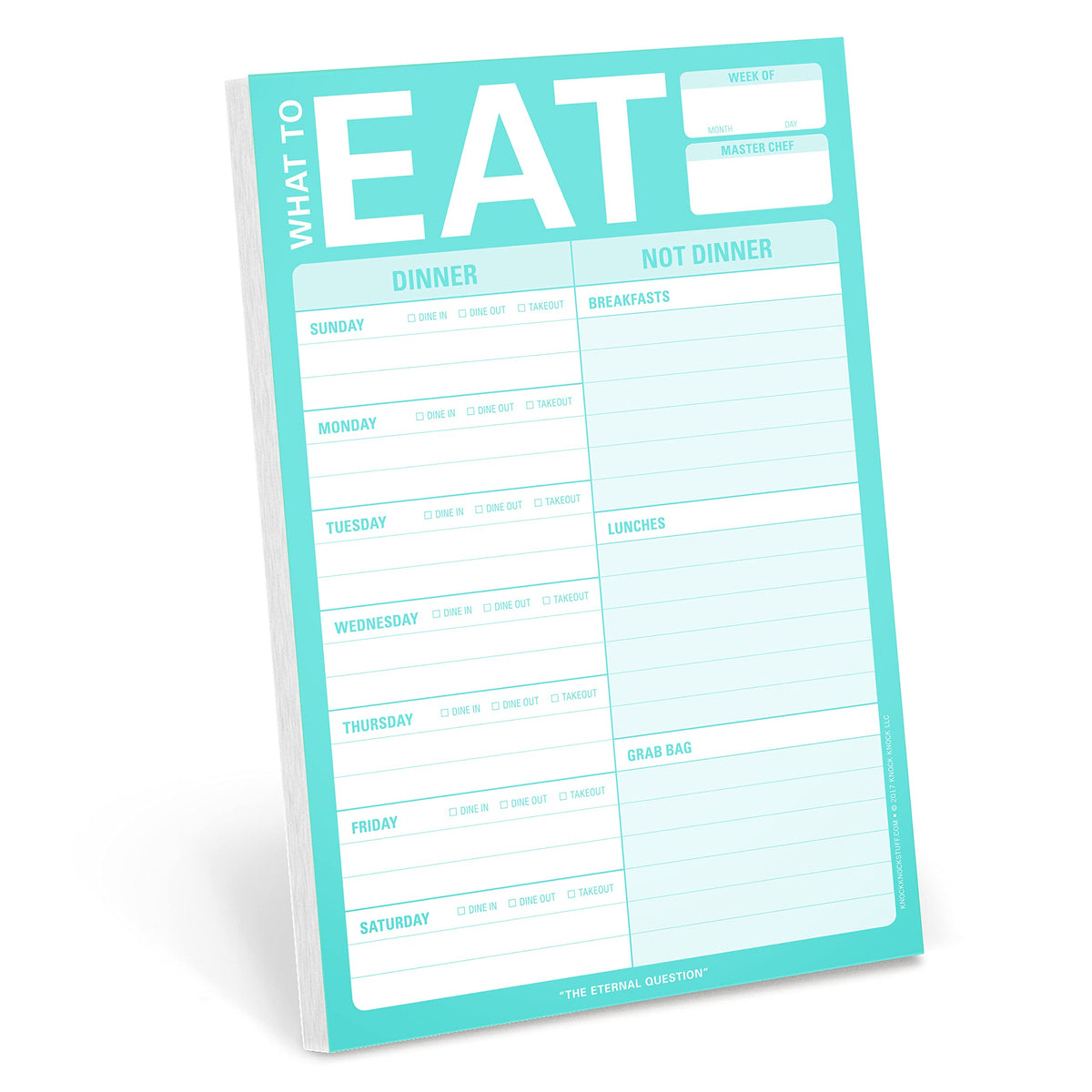 Knock Knock What To Eat Pad (Mint Green), Magnetic Meal Planning Note Pad With Magnet, 6 X 9-Inches