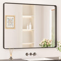 Keonjinn Black Framed Mirror for Bathroom 40 x 30 Inch Rounded Rectangle Wall Mirror, Matte Black Vanity Mirror for over Sink, T