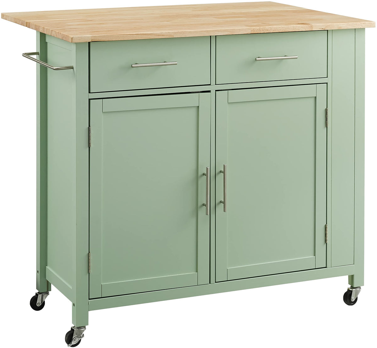 Crosley Furniture Savannah Wood Top Drop Leaf Rolling Kitchen Island Cart with Spice Rack and Shelves, Mint