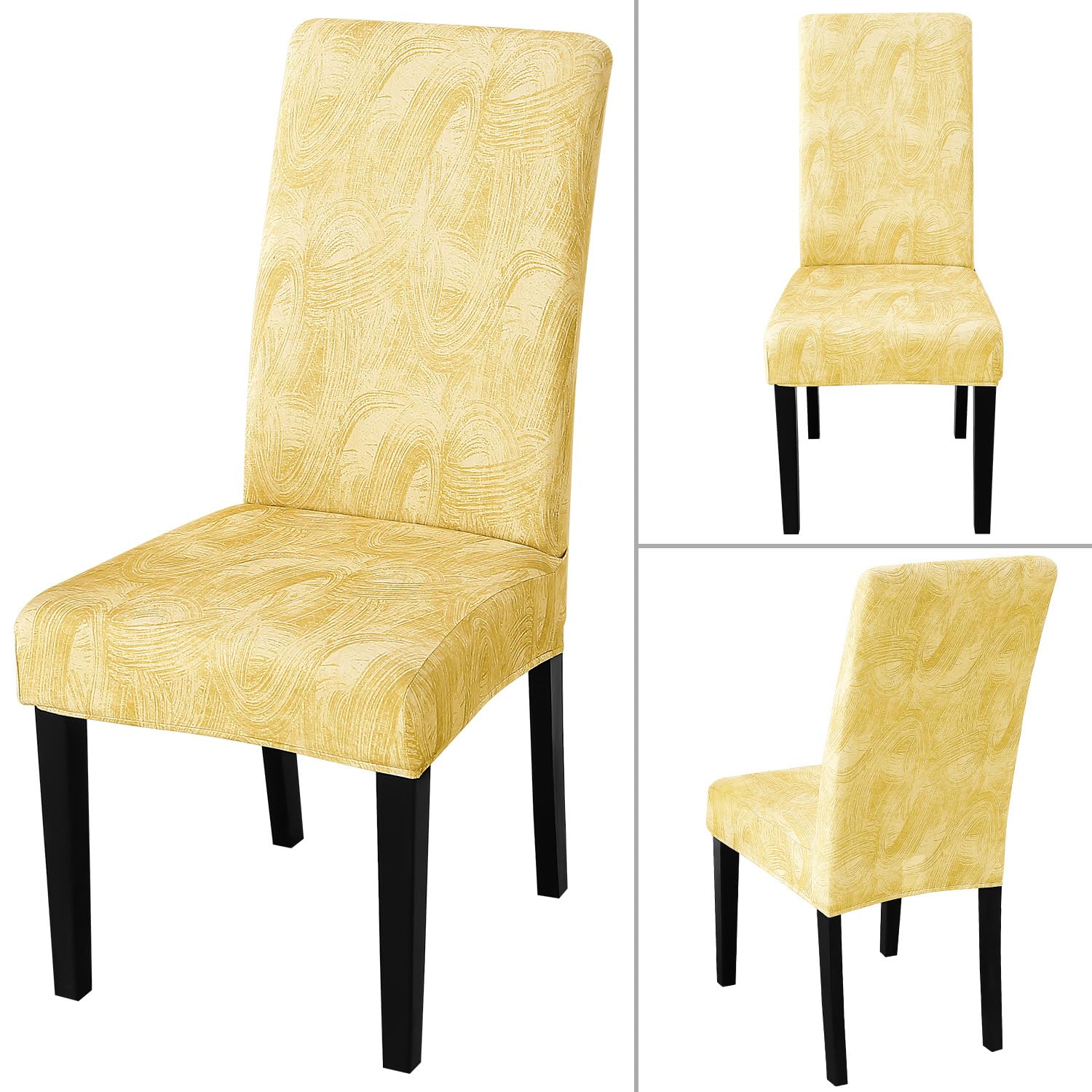 Jqinhome Pattern Chair Covers For Dining Room Set Of 6, High Stretch Removable Washable Parsons Chair Slipcover For Home Party Hotel Wedding Ceremony (Quicksand Beige,6Pcs)