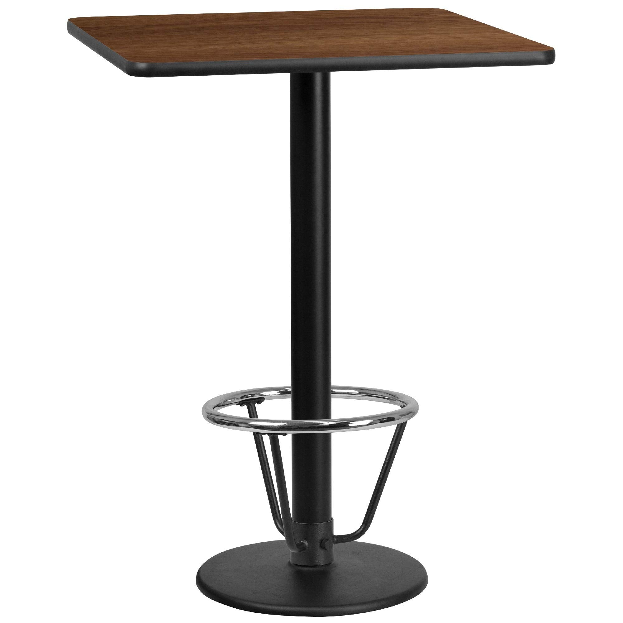 Flash Furniture Stiles 30'' Square Walnut Laminate Table Top With 18'' Round Bar Height Table Base And Foot Ring