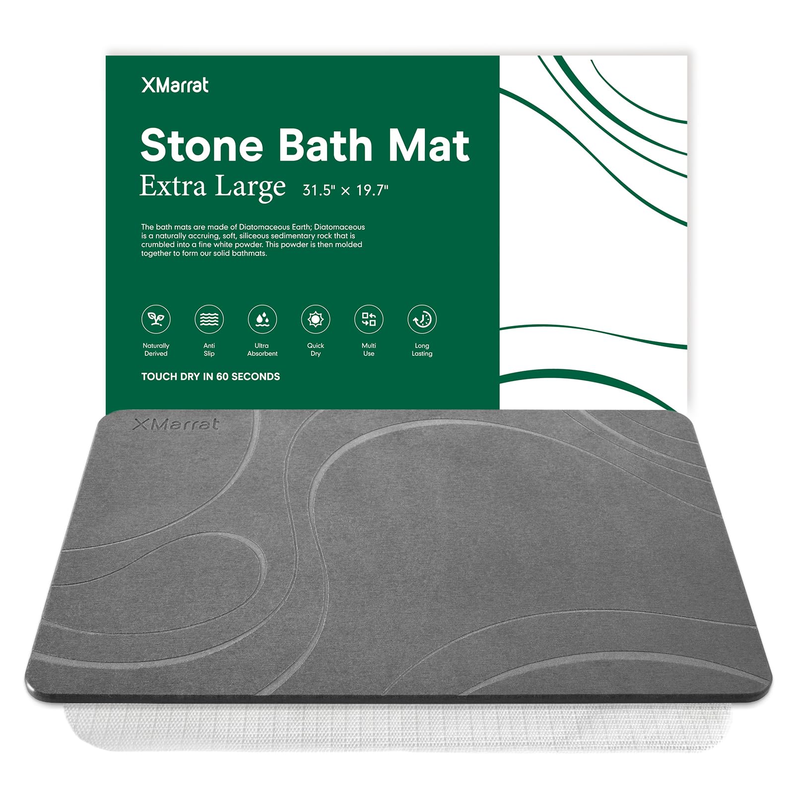 XMarrat Large Stone Bath Mat, Super Absorbent Diatomaceous Earth Bath Mat Large, Quick Drying Non-Slip Diatomite Stone Bath Mats