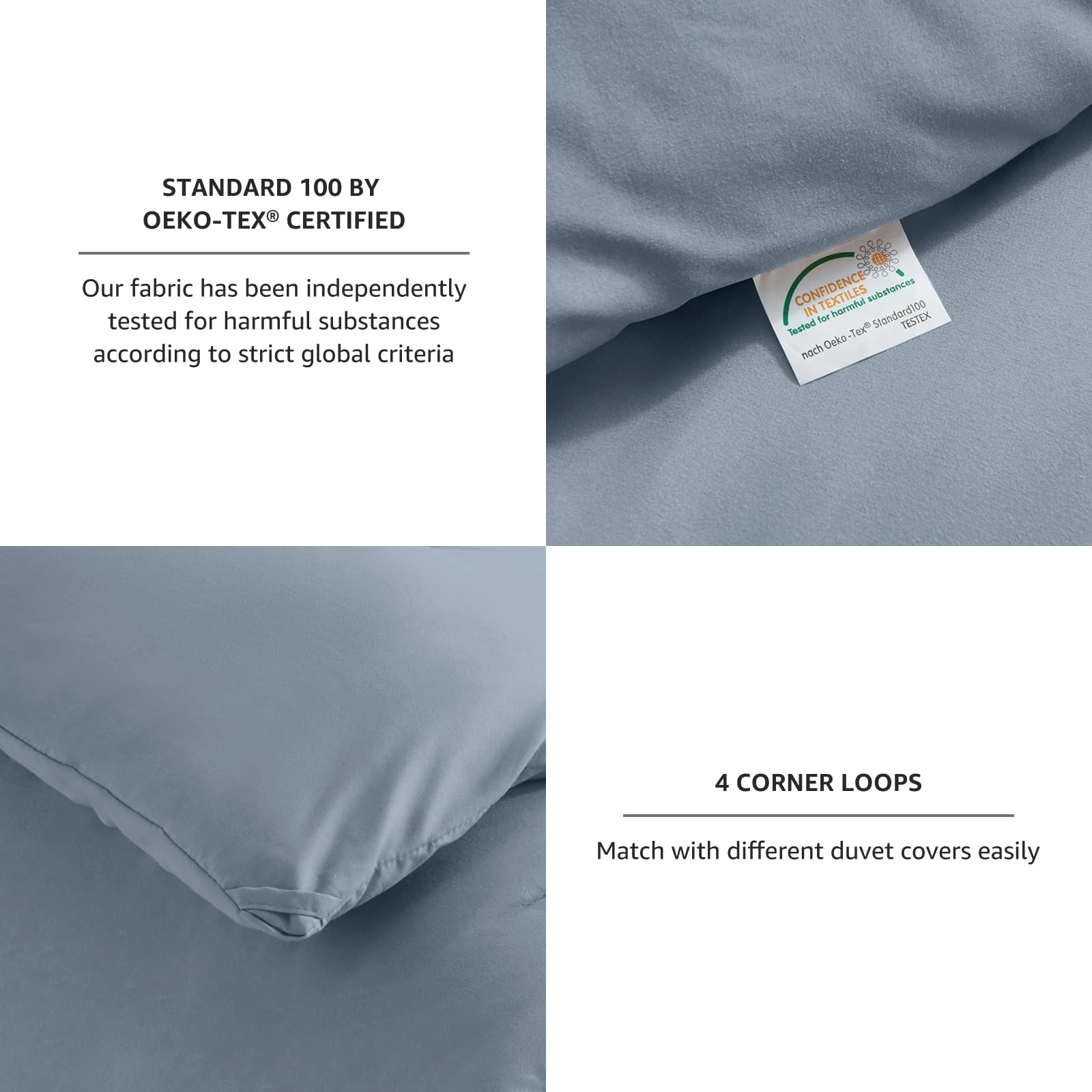 Cozylux Grayish Blue Comforter Set Queen Size, 3 Pieces Solid Breathable Quilted Boho Style Bedding Sets, Luxury Fluffy Soft Microfiber Comforter For All Season(1 Comforter & 2 Pillowcases)