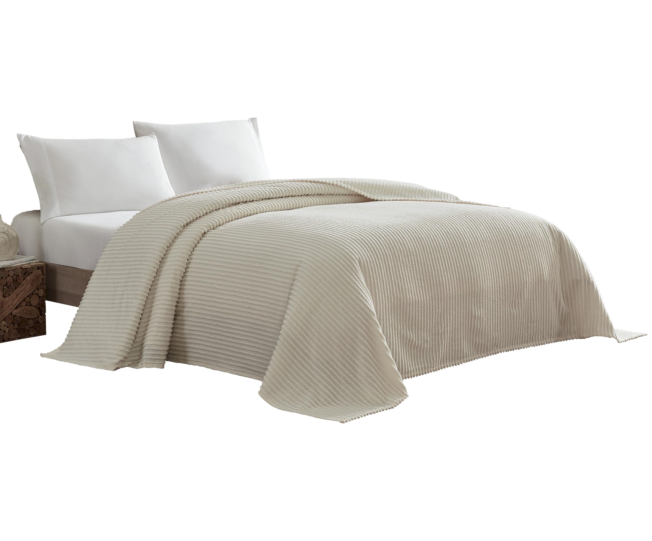 Beatrice Home Fashions Channel Chenille Bedspread, Queen, Ivory