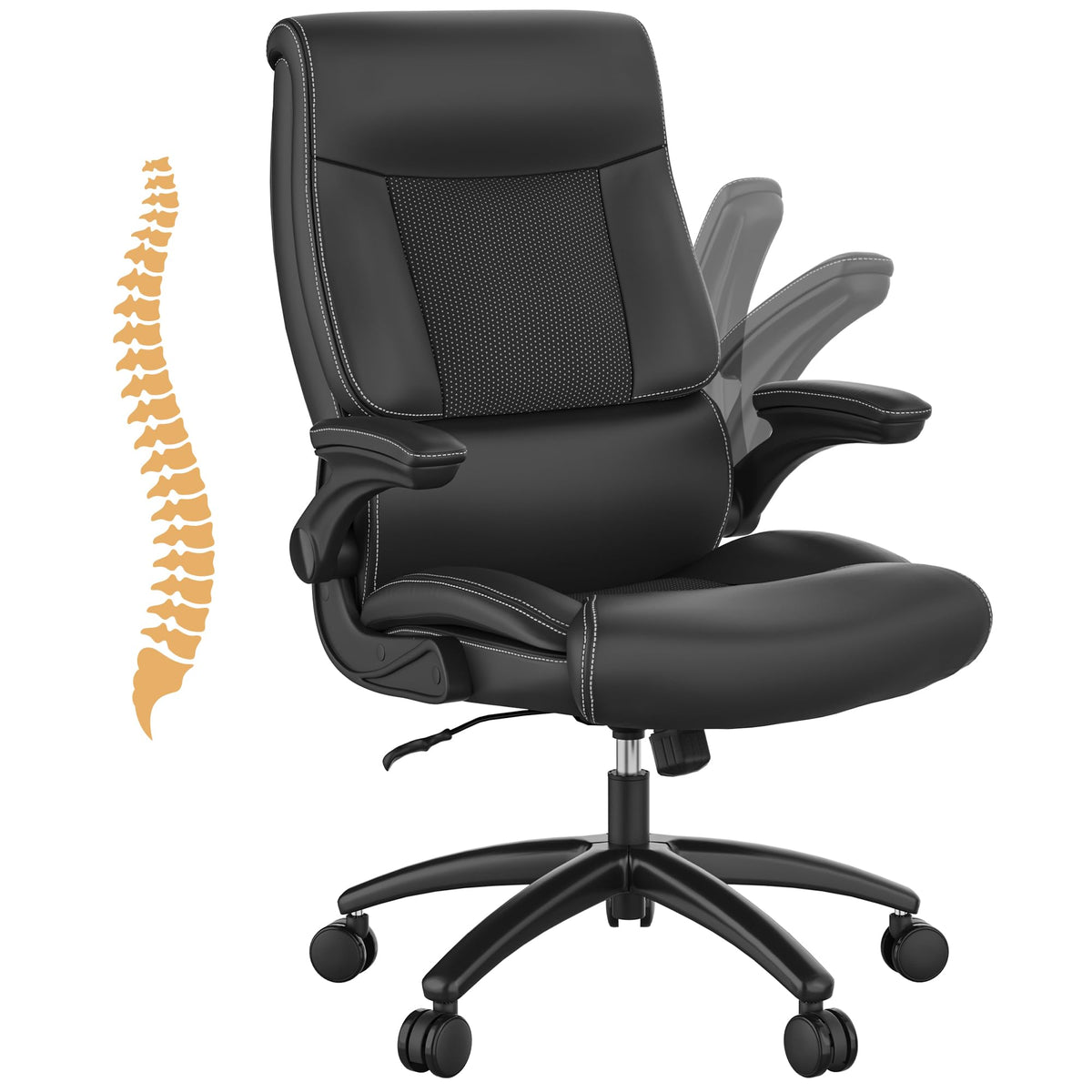 Ergonomic Big And Tall Office Chair, 500Lbs Pu Leather Executive Desk Chair With Lumbar Support And Flip-Up Armrests, High Back,