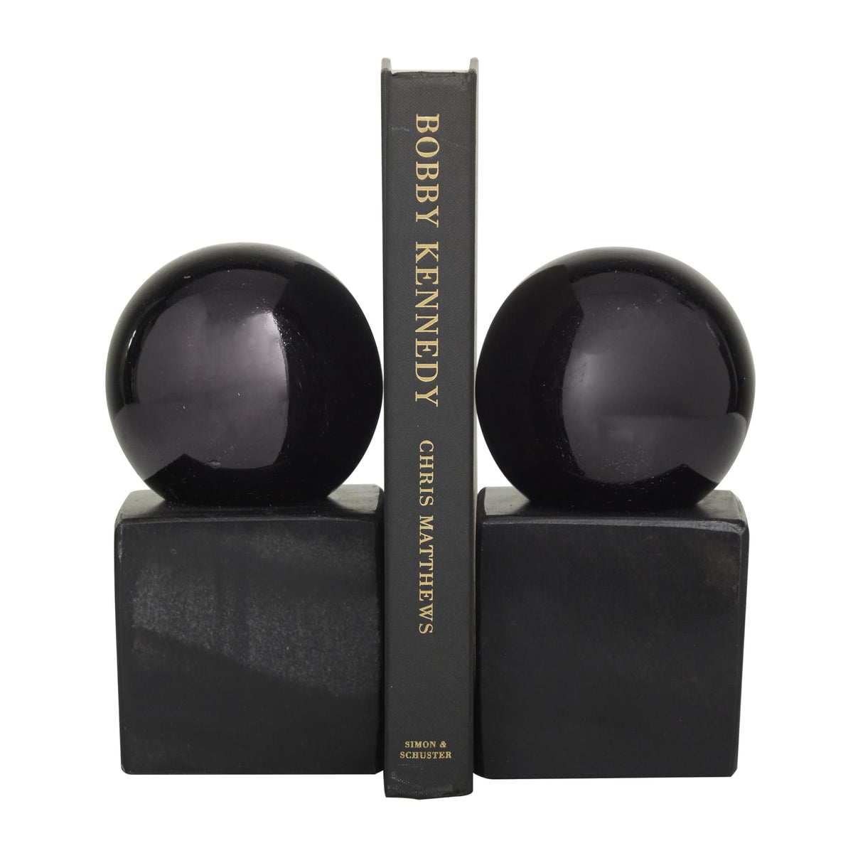 CosmoLiving by Cosmopolitan Marble Decorative Bookends Orb 7 lbs Non Skid Bookends, Set of 2 Office Bookends4 W, 7'' H, Black