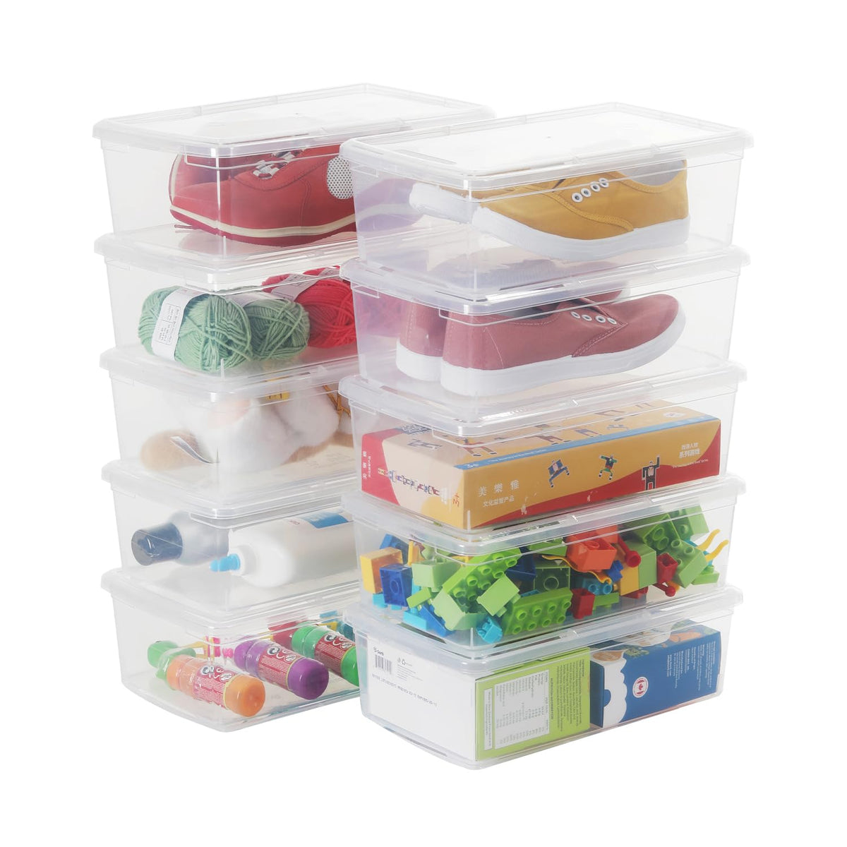 Stackable Plastic Storage Shoebox, BPAFree Nestable Container with Latching Lid to Organize Shoes, SeeThrough Box for Home and
