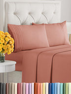 King Size 4 Piece Sheet Set - Extra Soft, Breathable & Cooling Sheets - Hotel Luxury Durable Bed Sheets For Women & Men - Deep Pockets, Easy-Fit & Wrinkle-Free Sheets - Warm Peach Oeko-Tex Bed Sheets