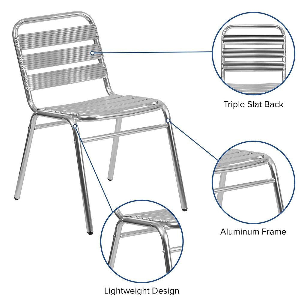 Flash Furniture Commercial Aluminum Indoor-Outdoor Restaurant Stack Chair With Triple Slat Back