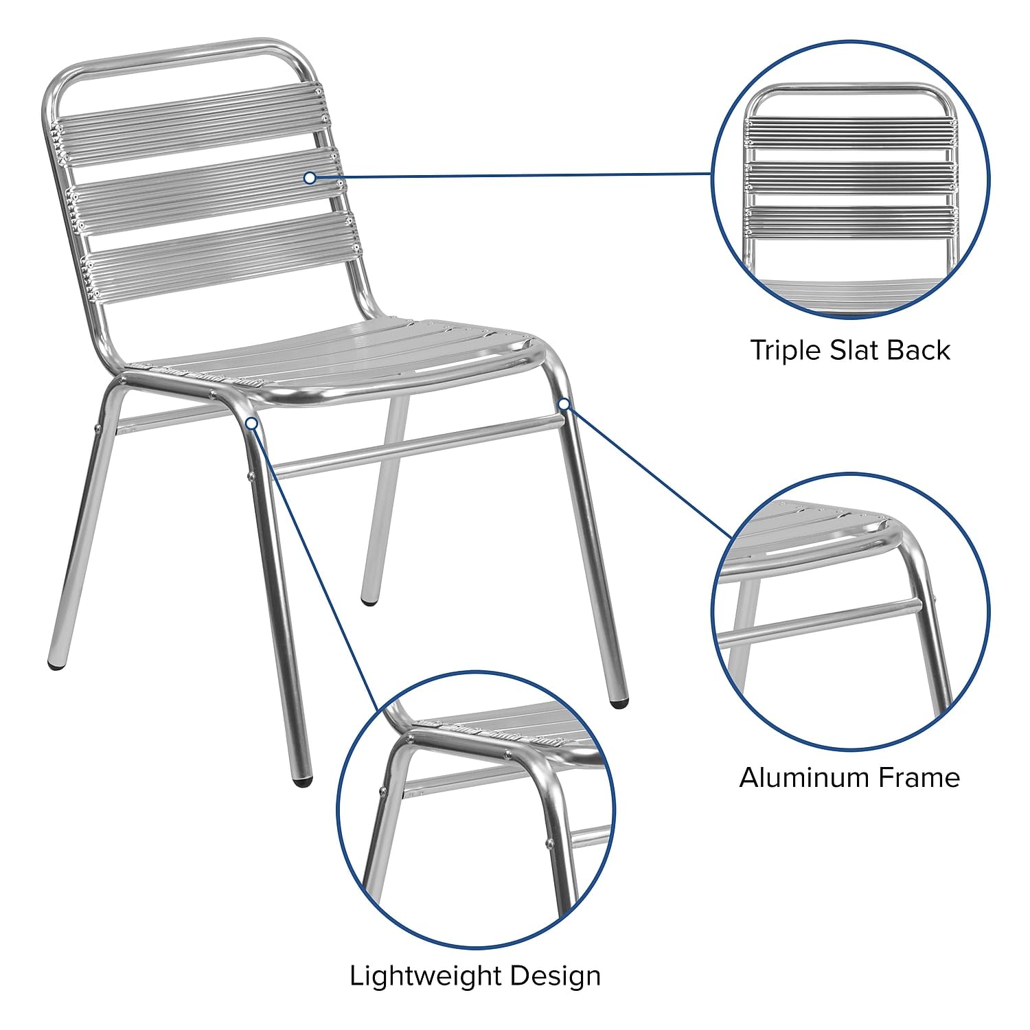 Flash Furniture Commercial Aluminum Indoor-Outdoor Restaurant Stack Chair With Triple Slat Back