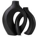 Levvohd Black Hollow Ceramic Vase Set of 2, Snuggle Round Boho Donut Modern Vase Nordic Minimalist Decorative Vase for Modern Tr