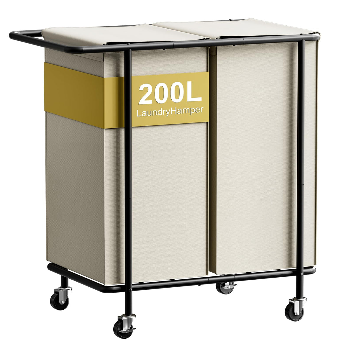 Double Laundry Hamper with Wheels & Lid, 200L Large Rolling Laundry Basket