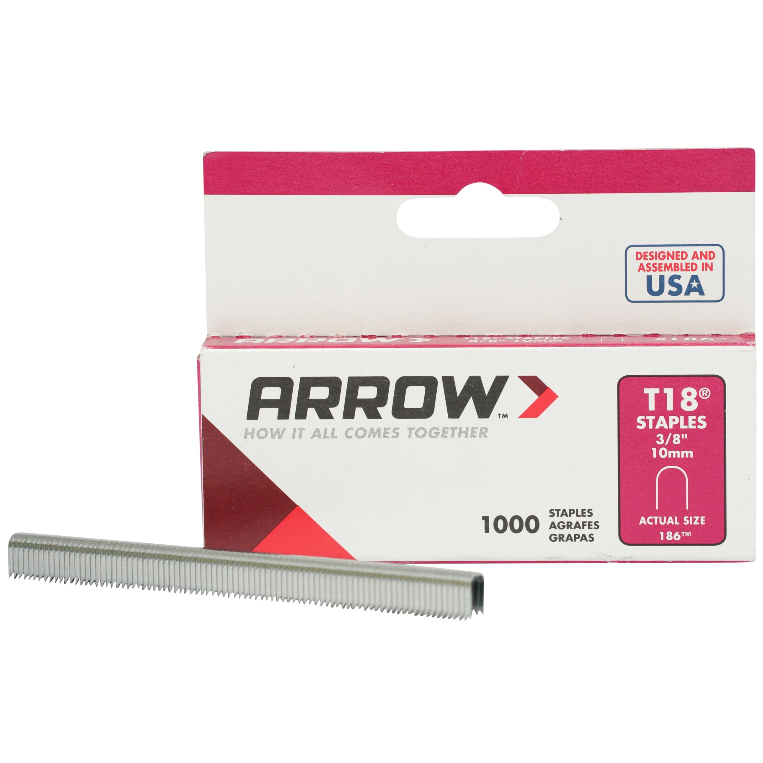 Arrow Fastener 186 3/8' 1,000 Count T18 Staples