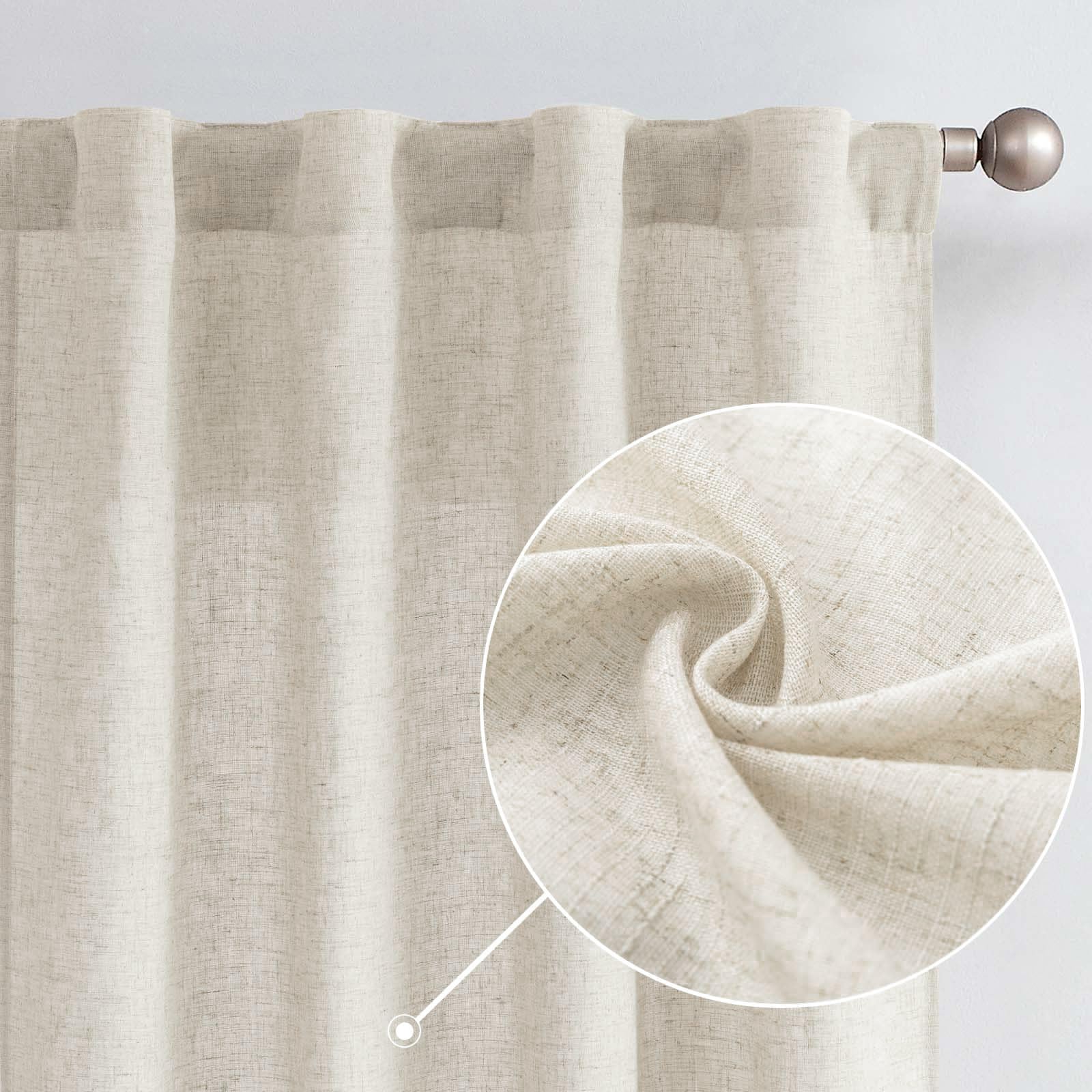 Jinchan Linen Blend Beige Curtains 63 Inches Length For Living Room Farmhouse Rod Pocket Back Tab Light Filtering Window Drapes For Bedroom Curtains Crude 2 Panels