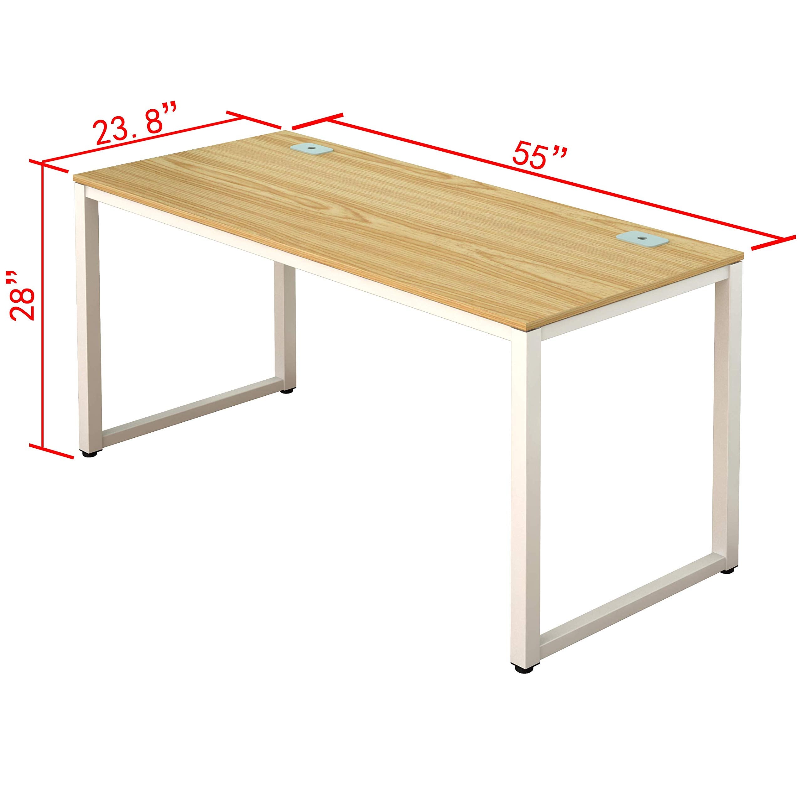 Shw Home Office 55-Inch Large Computer Desk, White Frame W/Oak Top
