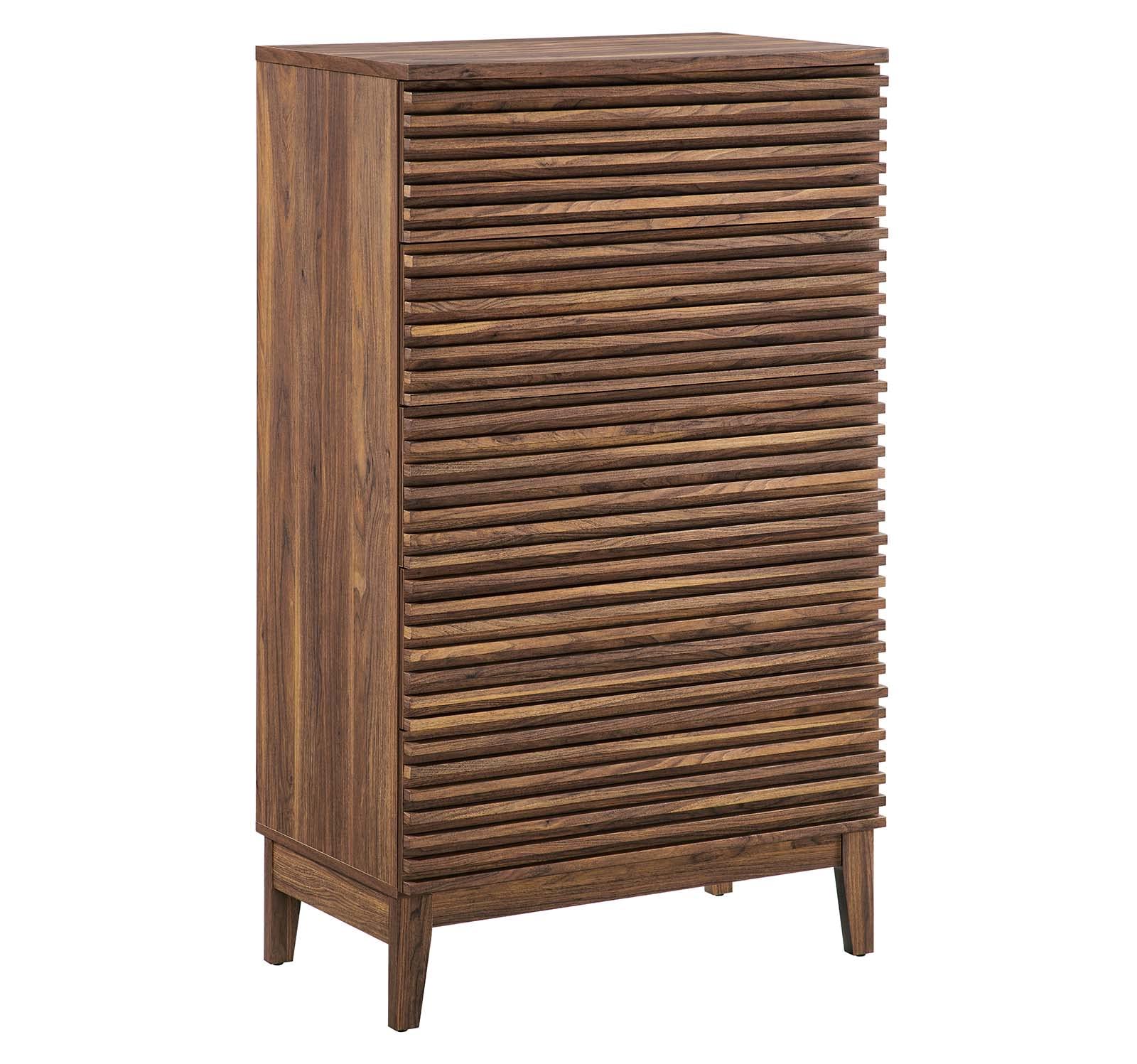 Modway Render Mid-Century Modern, 5-Drawer Dresser Chest, Walnut