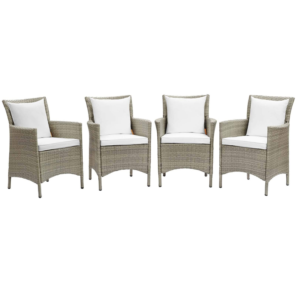 Modway Eei-4028-Lgr-Whi Conduit Outdoor Patio Wicker Rattan Dining Armchair Set Of 4, Light Gray White