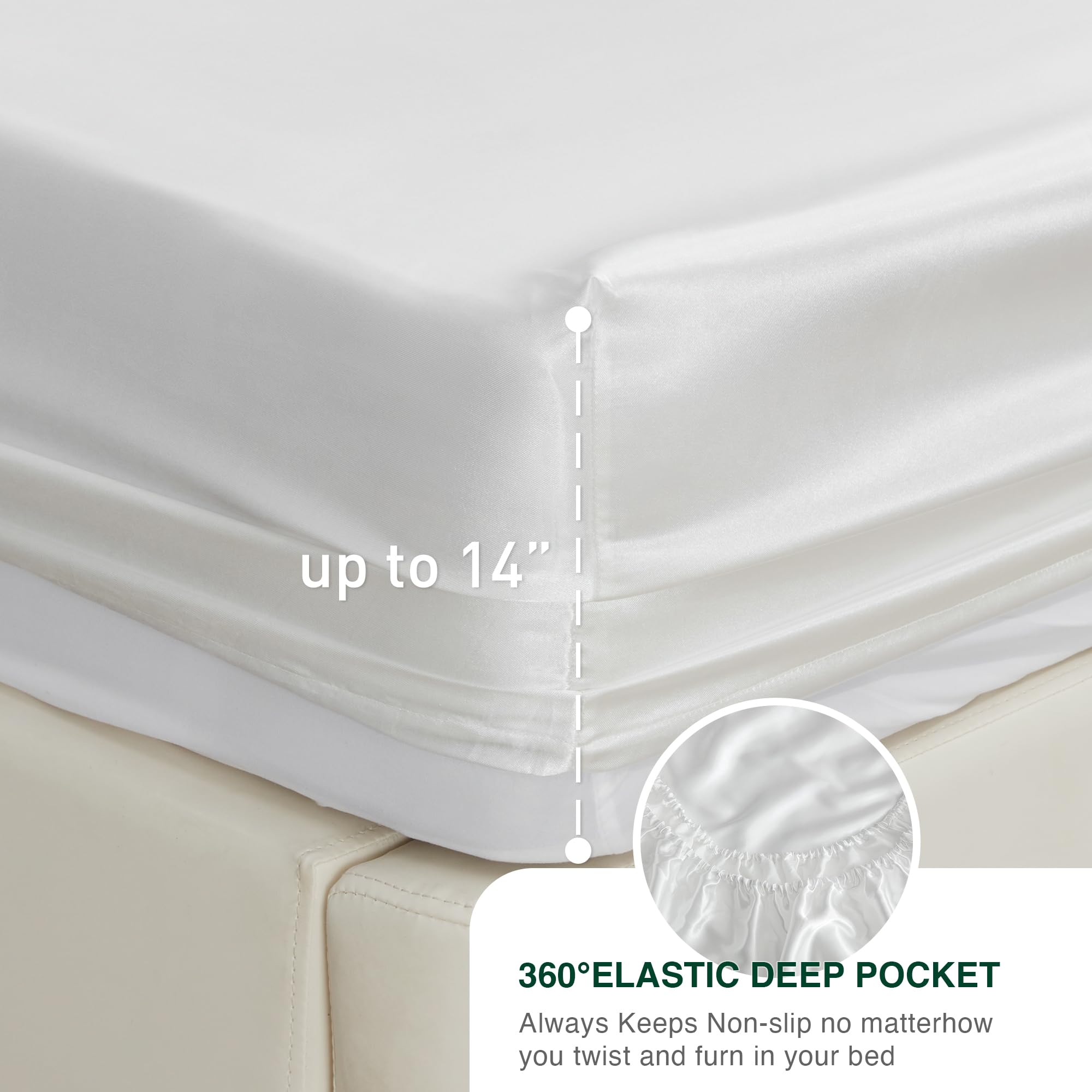 Love'S Cabin Satin King Sheet Sets - 4 Piece White Silky Satin Sheets King Size Bed Set With Deep Pocket, Luxury Silk Feel King Size Satin Sheet Set (1 Flat Sheet,1 Fitted Sheet,2 Pillow Cases)