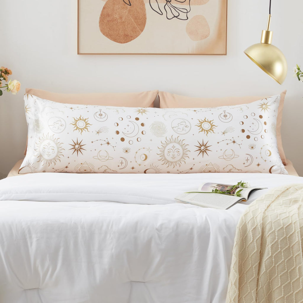 Exq Home Satin Body Pillow Pillowcase Super Soft Silk Pillowcase, Body Pillow Cover With Envelope Closure White Moon (20''X54'')