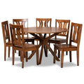Baxton Studio Mare Walnut Brown Wood 7-Piece Dining Table and Chair Set