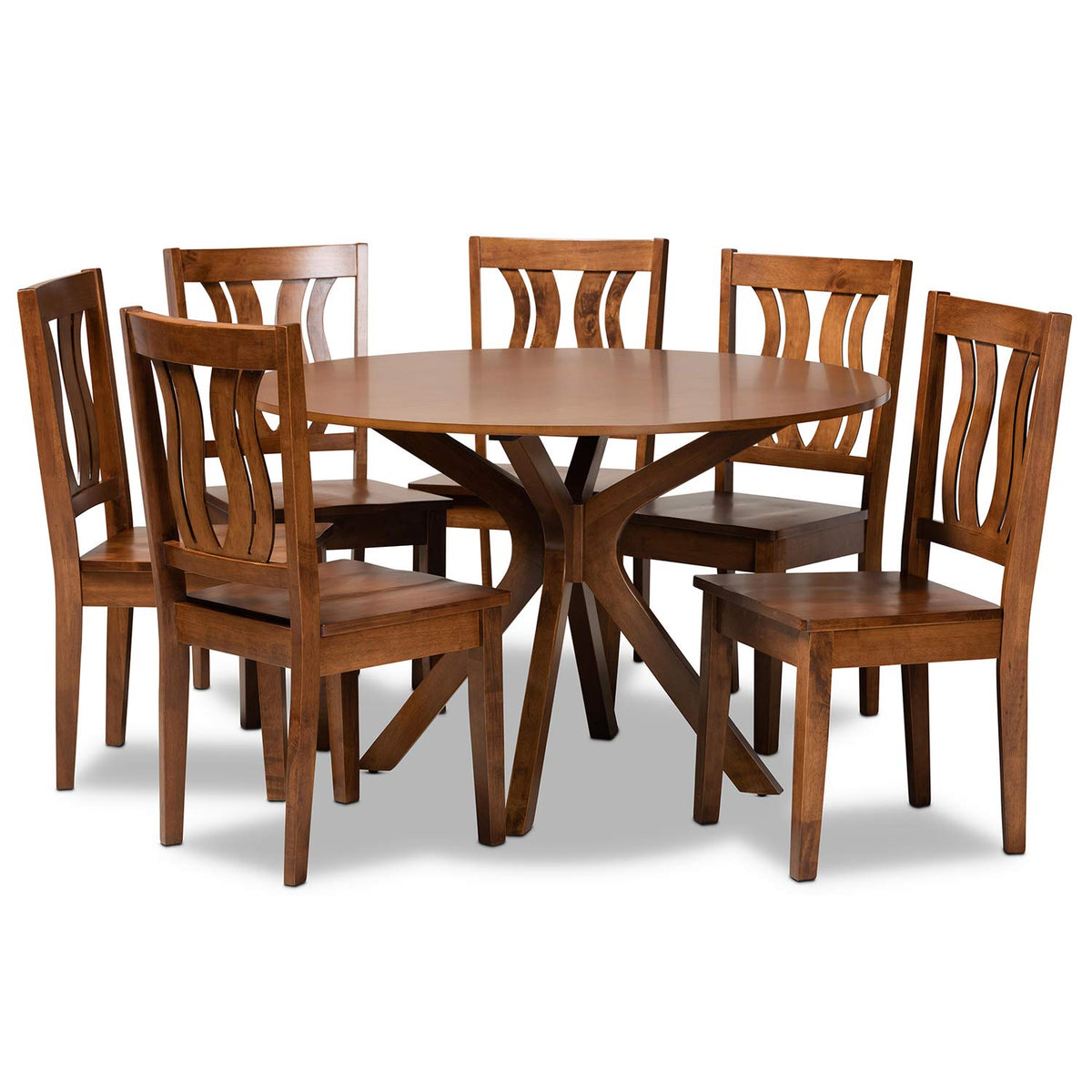 Baxton Studio Mare Walnut Brown Wood 7-Piece Dining Table and Chair Set