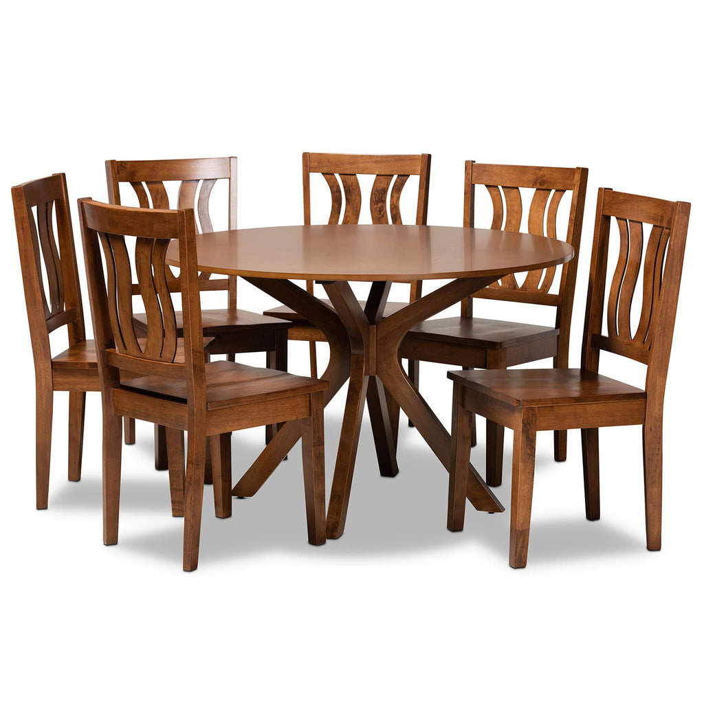 Baxton Studio Mare Walnut Brown Wood 7-Piece Dining Table and Chair Set