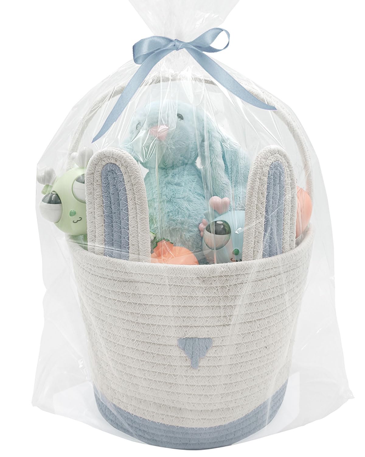 ZWHTB Large Woven Easter Baskets for Boys & Kids - Empty Basket with Gift Bags and Ribbons Cute Easter Decorations Bunny Ears De