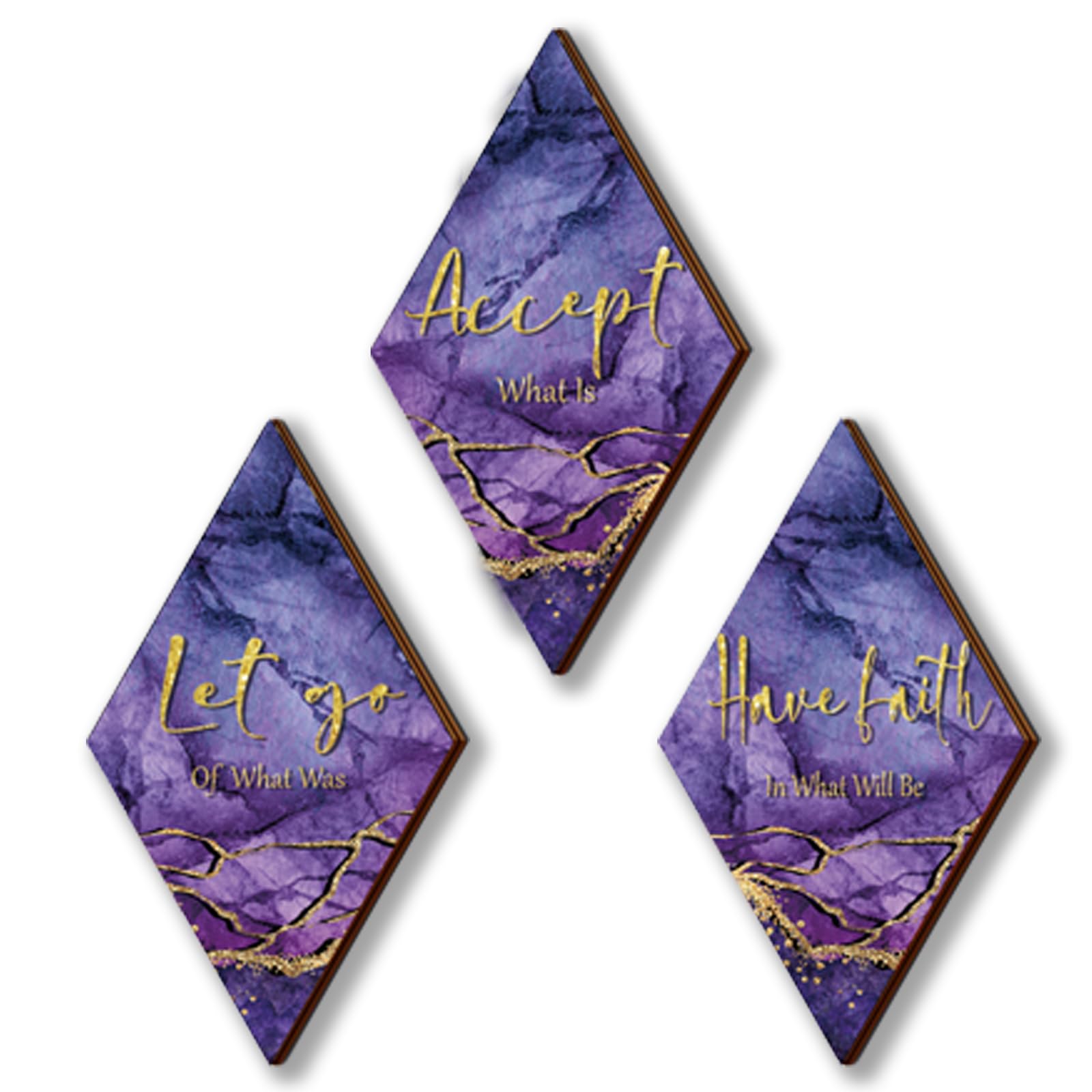 ONIZHITY 3Pcs Purple And Gold Bathroom Decor Purple Gold Wall Decor with Accept Let Go Have Faith Quote Rustic Farmhouse Wooden 
