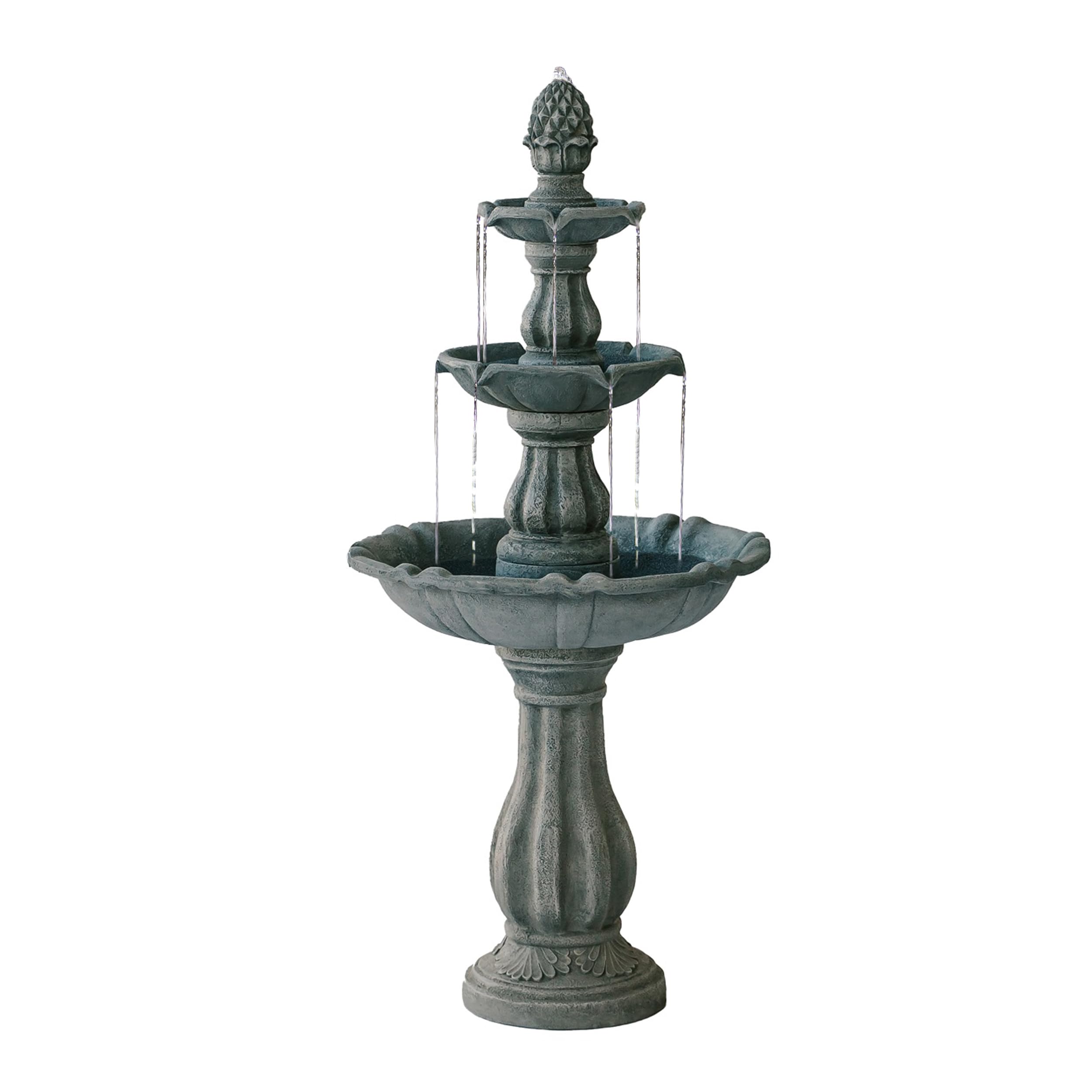 Xbrand 3-Tier Freestanding Waterfall Fountain W/Pump & Pineapple Top, 51 Inch Tall, Grey, Large Outdoor Garden Fountain, Ideal F