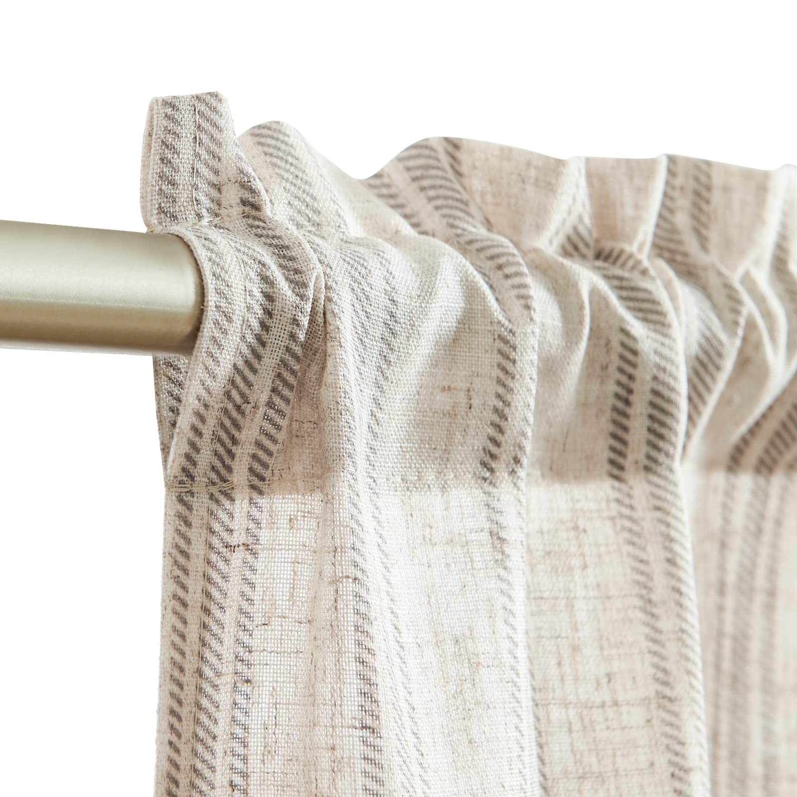 Jinchan Linen Kitchen Curtains Gray Striped Tier Curtains 36 Inch Cafe Curtains Farmhouse Small Curtains Balanced Stripe Half Window Curtain Light Filtering For Bathroom Laundry 2 Panels Grey On Beige