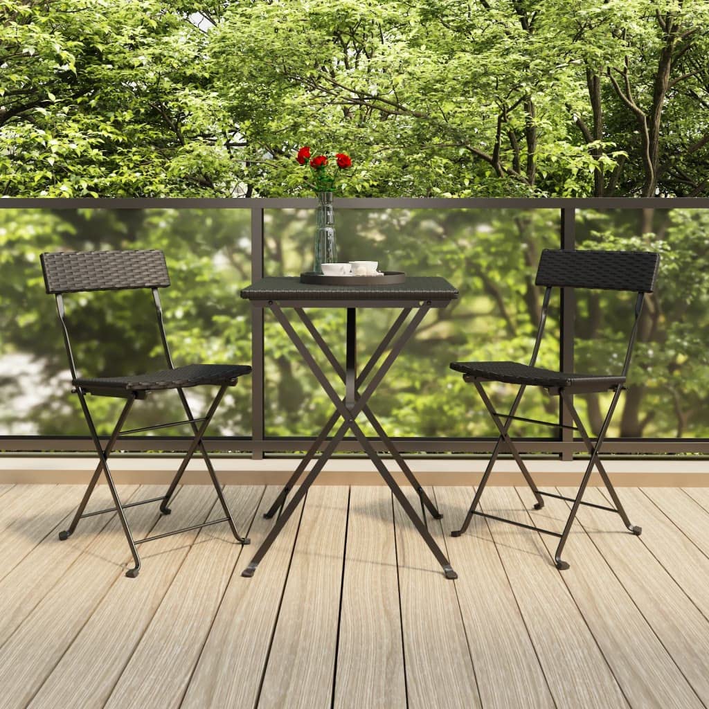vidaXL 2 pcs Black Folding Bistro Chairs with Durable Poly Rattan and Steel Frame for Garden and Terrace, Easy-to-Store Foldable Design