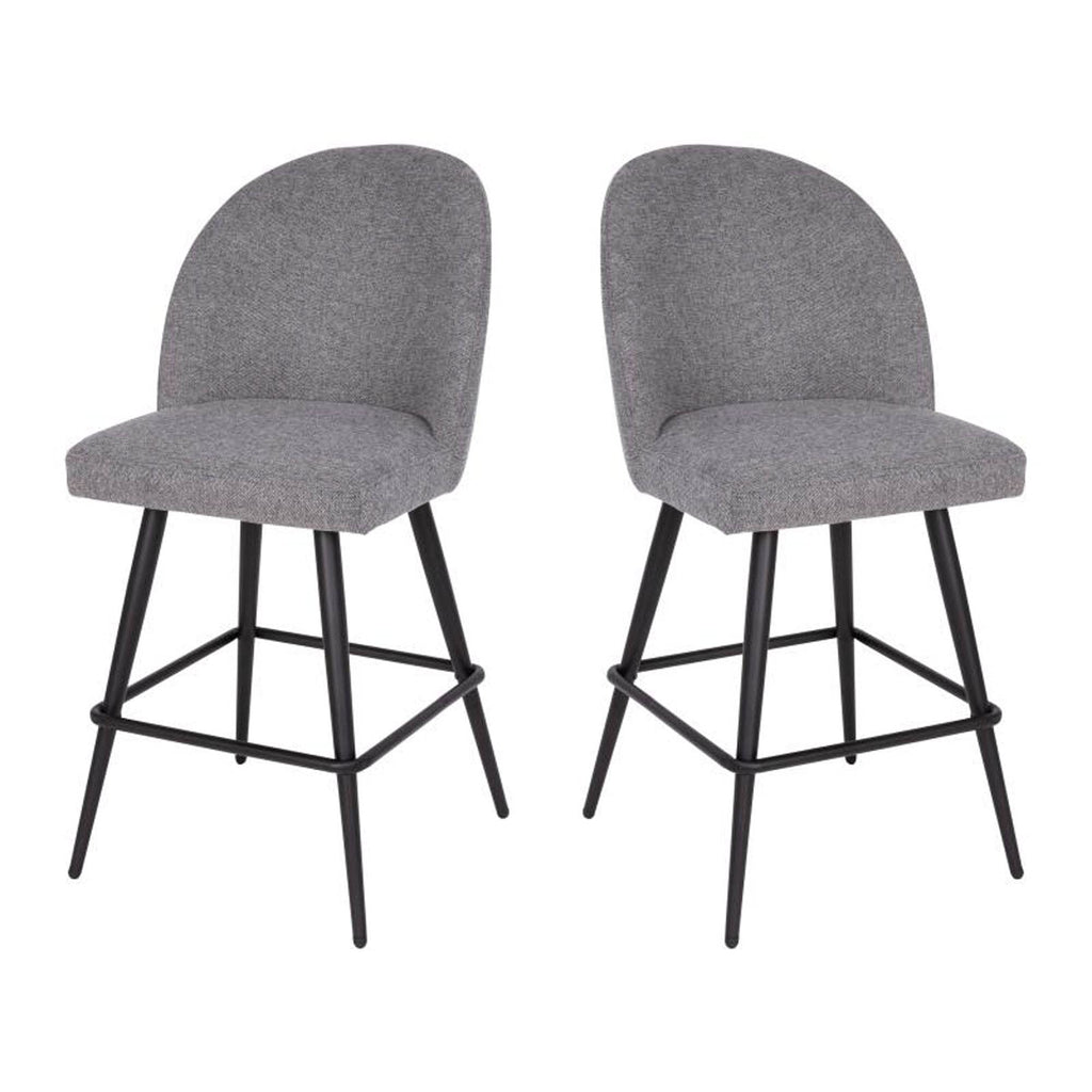 Flash Furniture Lyla Commercial Grade Modern Armless Counter Stools-Gray Faux Linen Upholstery-26" Barstool-Contoured Backrest-Steel Frame & Footrest-Set of 2
