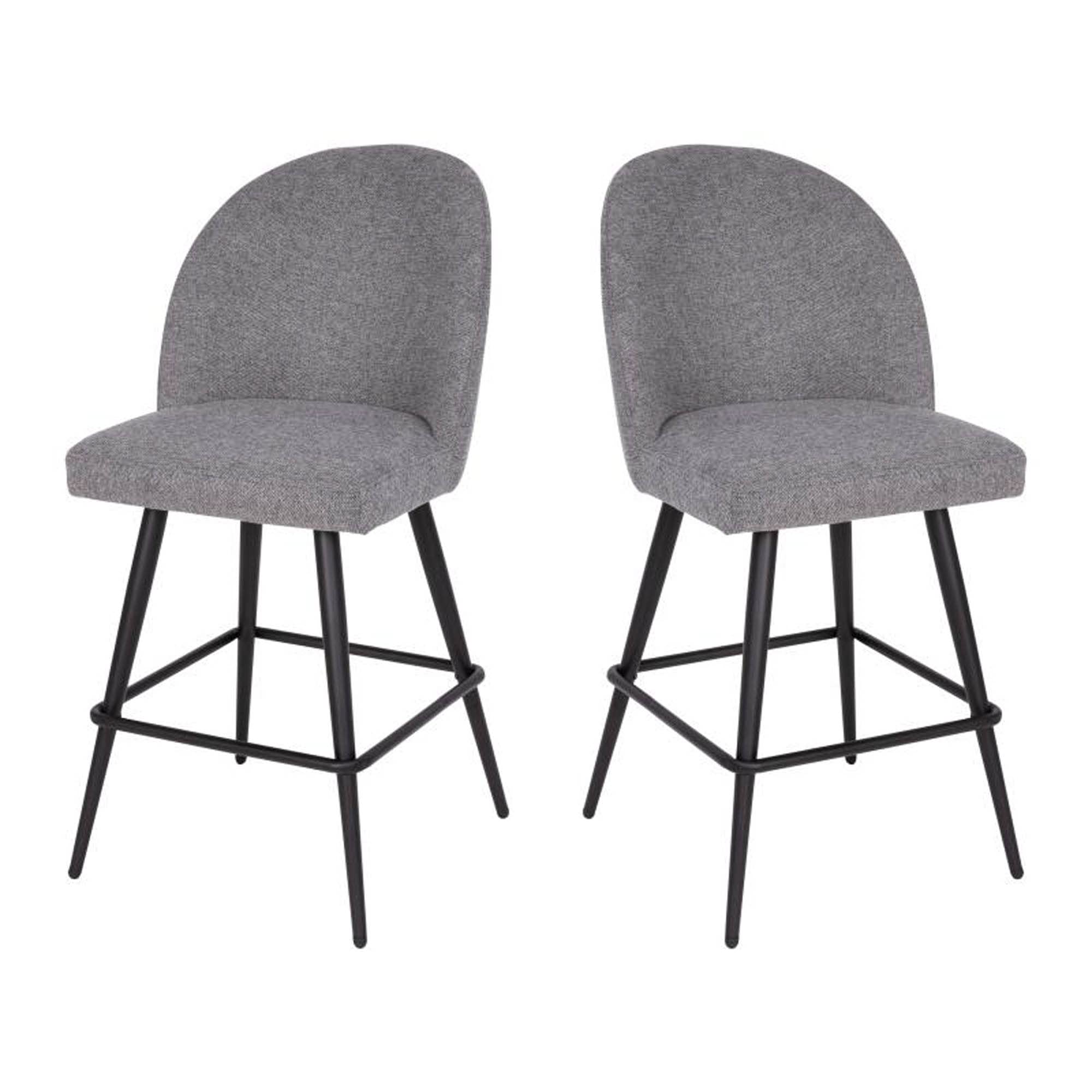 Flash Furniture Lyla Commercial Grade Modern Armless Counter Stools-Gray Faux Linen Upholstery-26" Barstool-Contoured Backrest-Steel Frame & Footrest-Set of 2