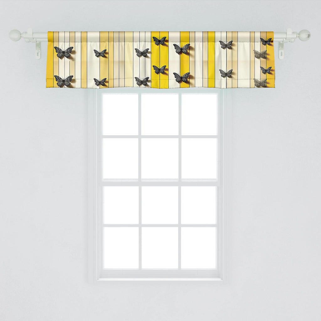 Ambesonne Butterfly Window Valance Pack Of 2, Summer Tone Lines Wingy Animals With Faded Effect Print Country Vibe, Rod Pocket Curtain Valances Kitchen Bedroom, 54' X 12',Yellow Reseda Green Beige