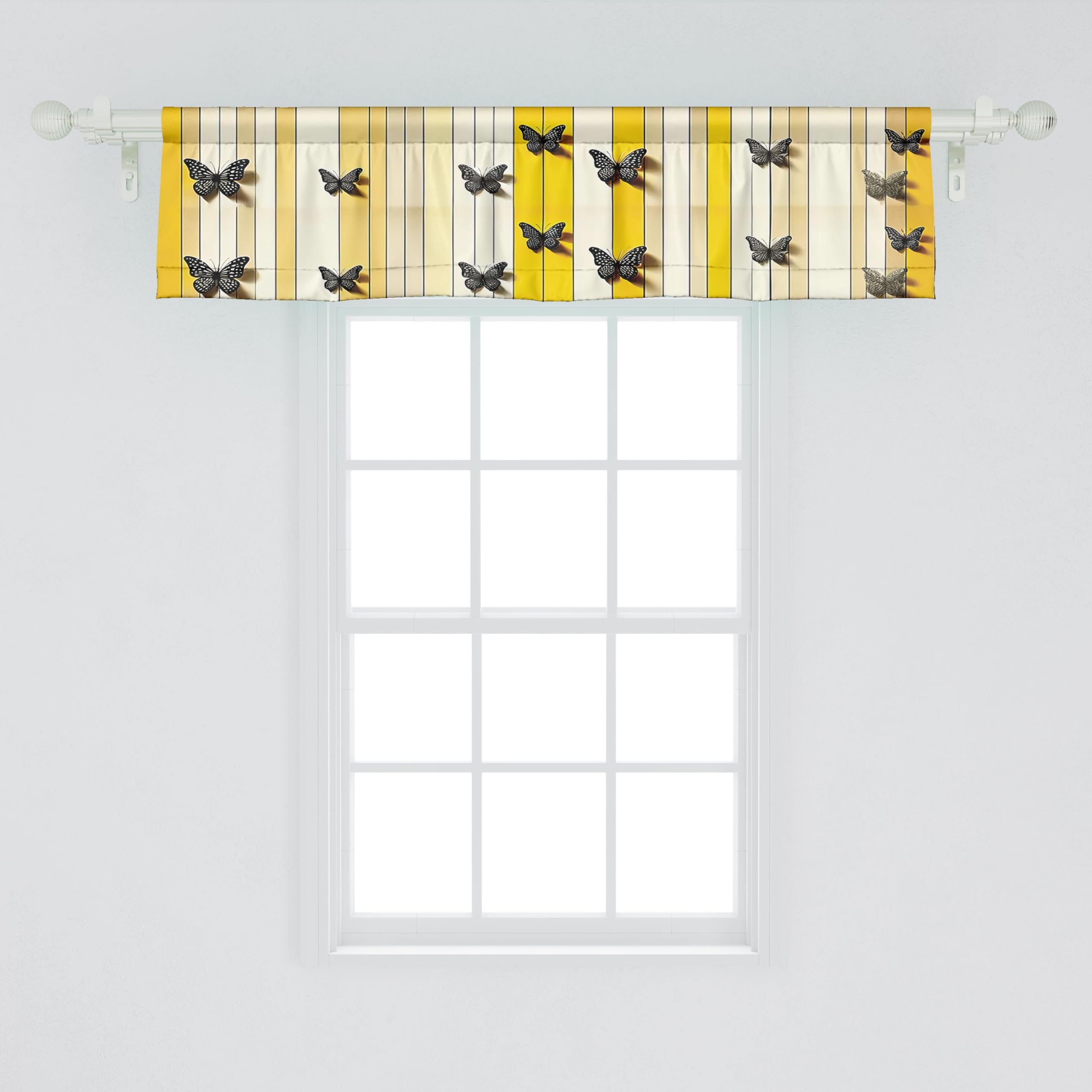 Ambesonne Butterfly Window Valance Pack Of 2, Summer Tone Lines Wingy Animals With Faded Effect Print Country Vibe, Rod Pocket Curtain Valances Kitchen Bedroom, 54' X 12',Yellow Reseda Green Beige