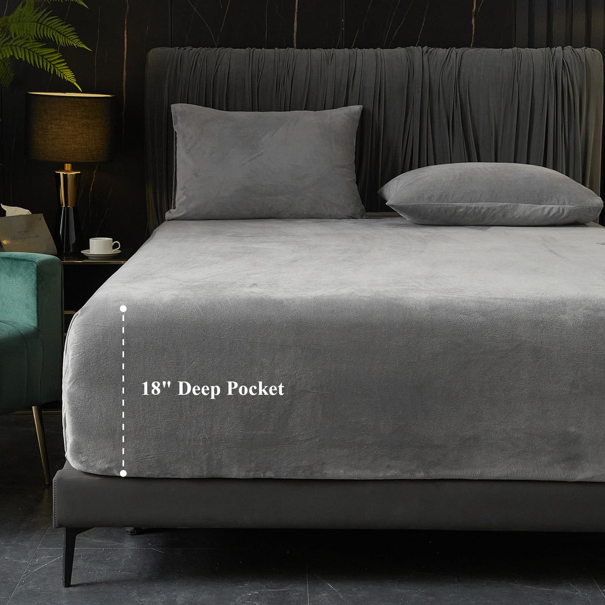 Ivellow Velvet Fitted Sheet King Size, 1 Pack Luxury Flannel Bed Sheets With 18    Extra Deep Pocket Super Soft Cozy Comfy Plush