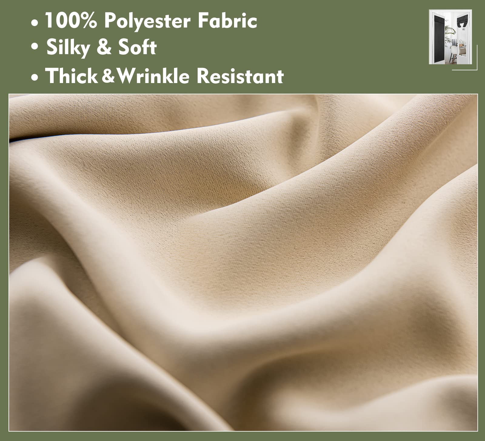 Pi Blackout Small Door Curtain,Privacy Thermal Insulated Door Window Curtain For Small Window/Small Front Door/Office 1 Panel (W26Xl20,Beige)