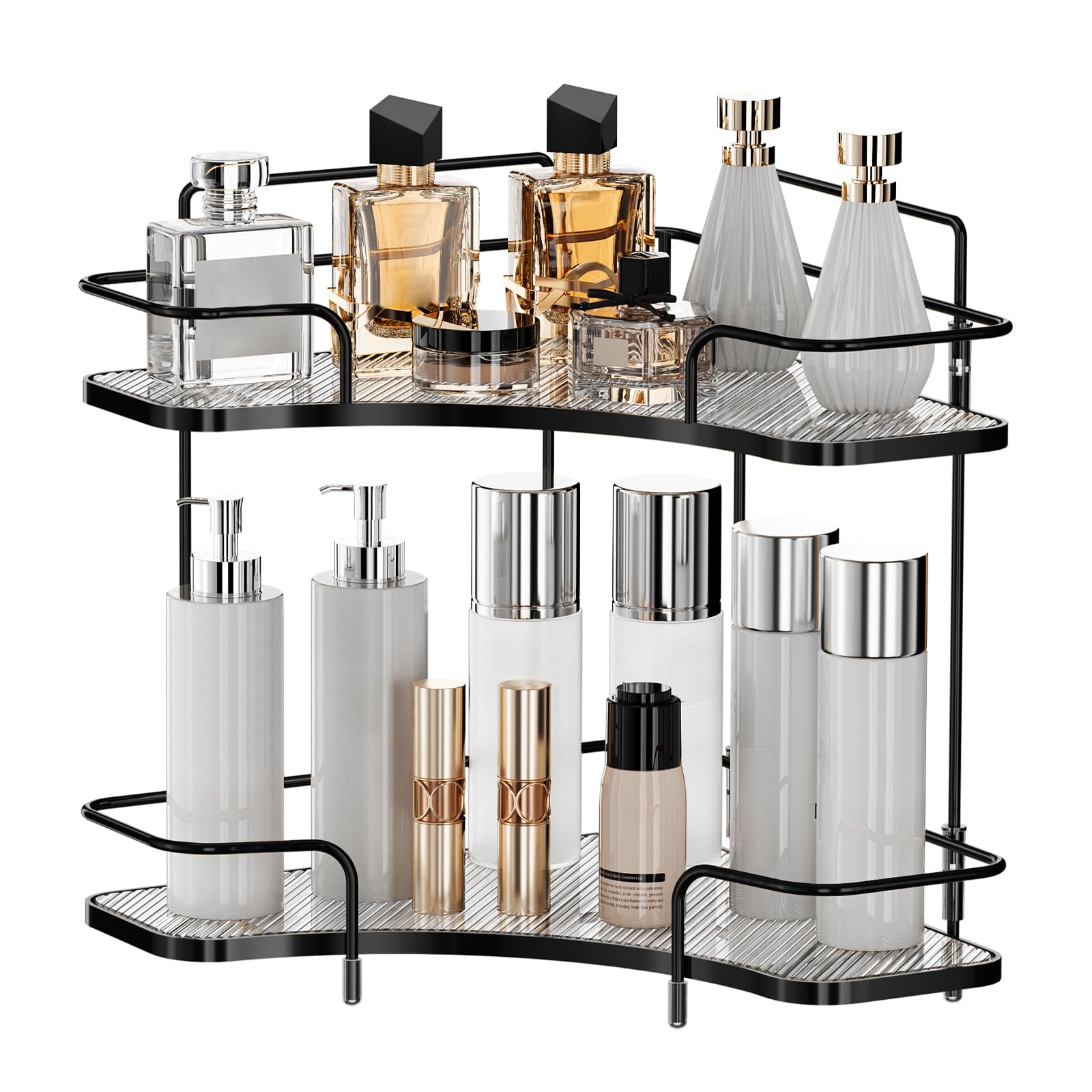 Seoneiro 2 Tier Corner Bathroom Counter Organizer, Cosmetic Skincare Organizer, Bathroom Countertop Perfume Tray Vanity Organize